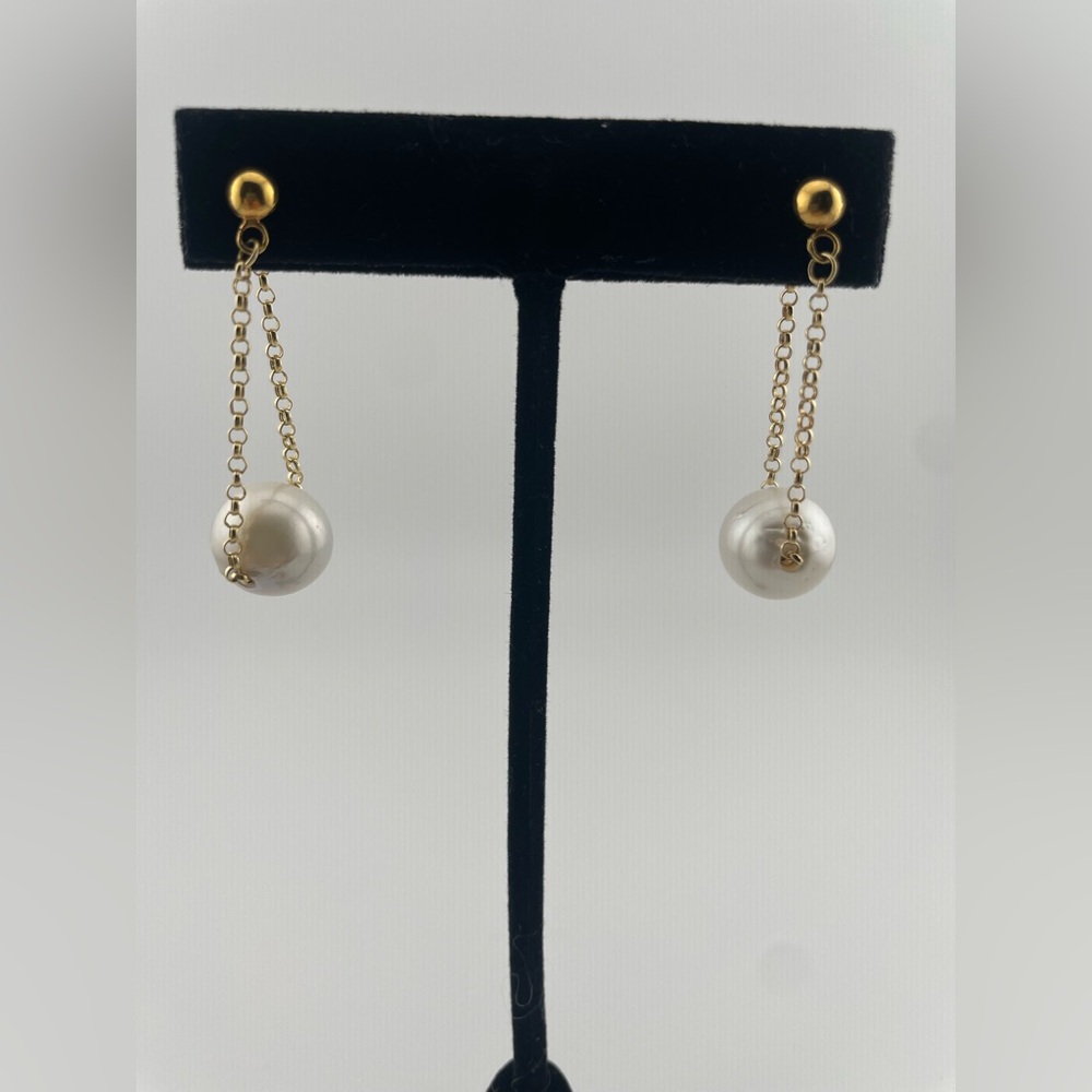 Rare 12mm South Sea Pearl Drops | Solid 18K Gold | Palawan Origin - Picture 5 of 12